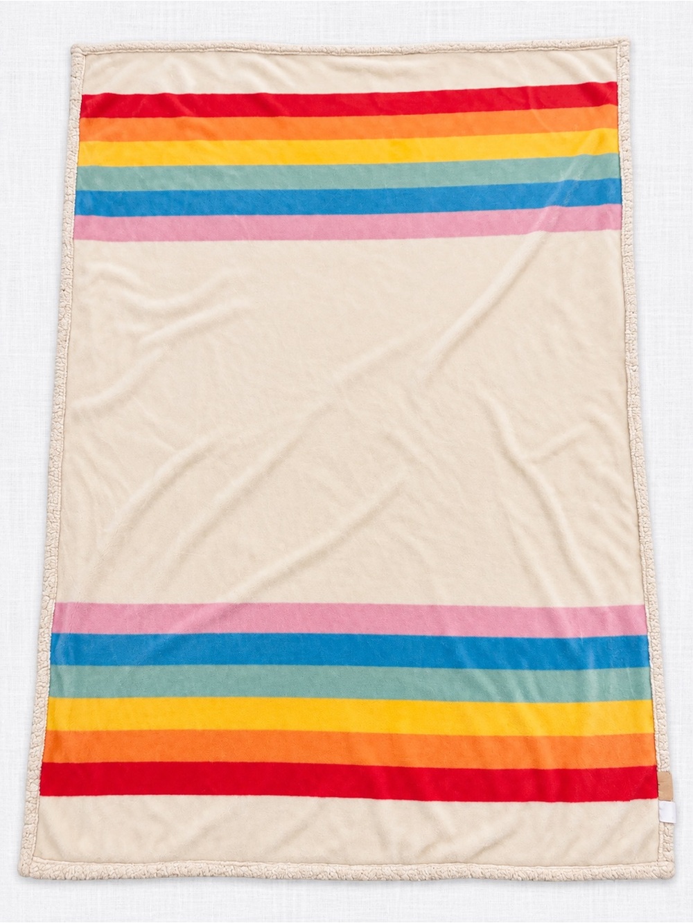Rainbow Stripe Sherpa Fleece Throw Blanket 59” x 45” Cozy Retro
